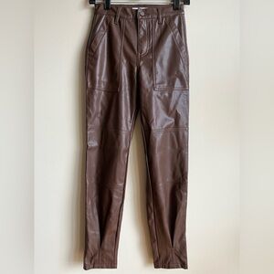 And Now This Women’s 0 Brown Tapered Faux-Leather Pants